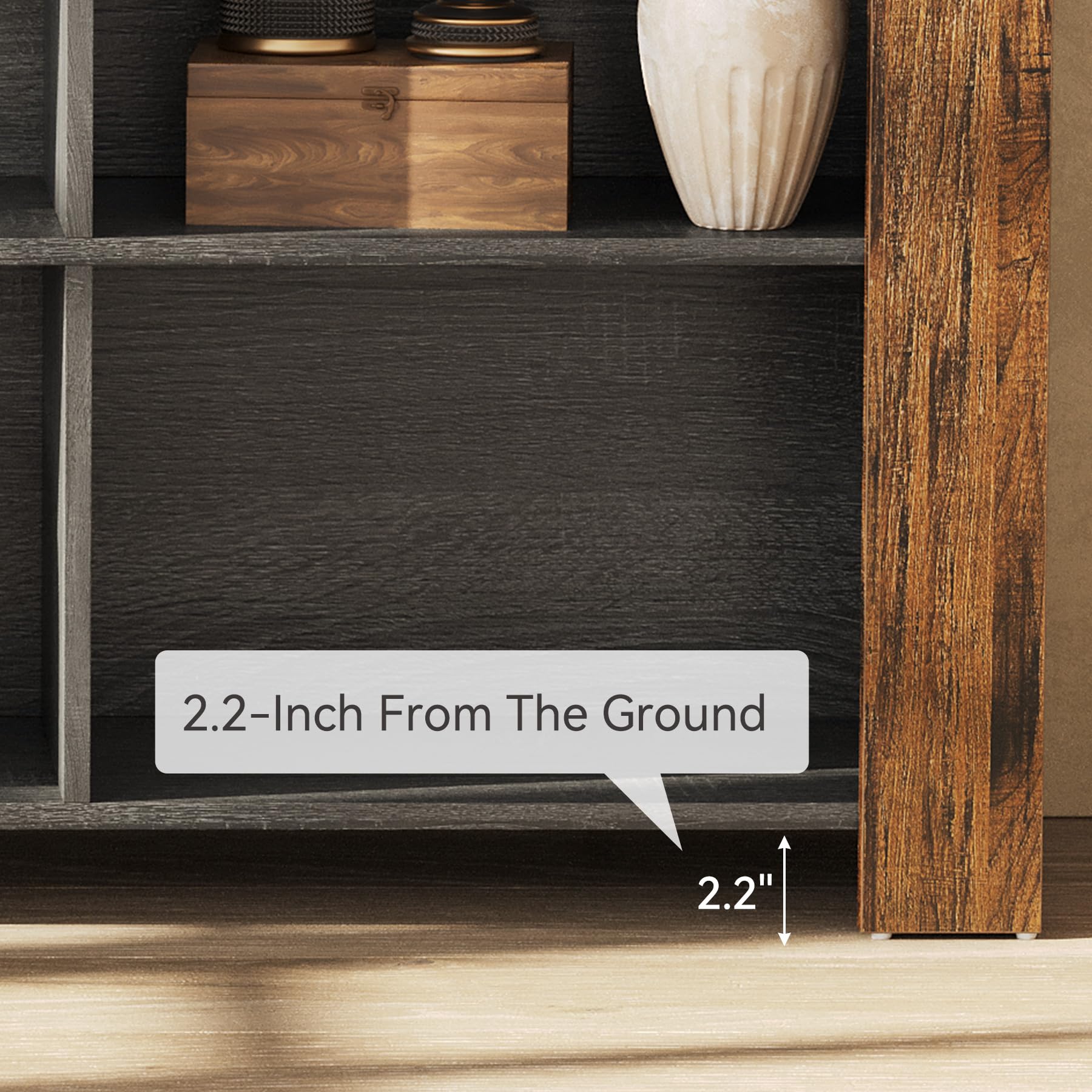 LITTLE TREE TV Stand with Storage, 63-Inch Entertainment Center with Shelves, Modern Media Console for Television up to 65" for Living Room, Bedroom, Brown + Black