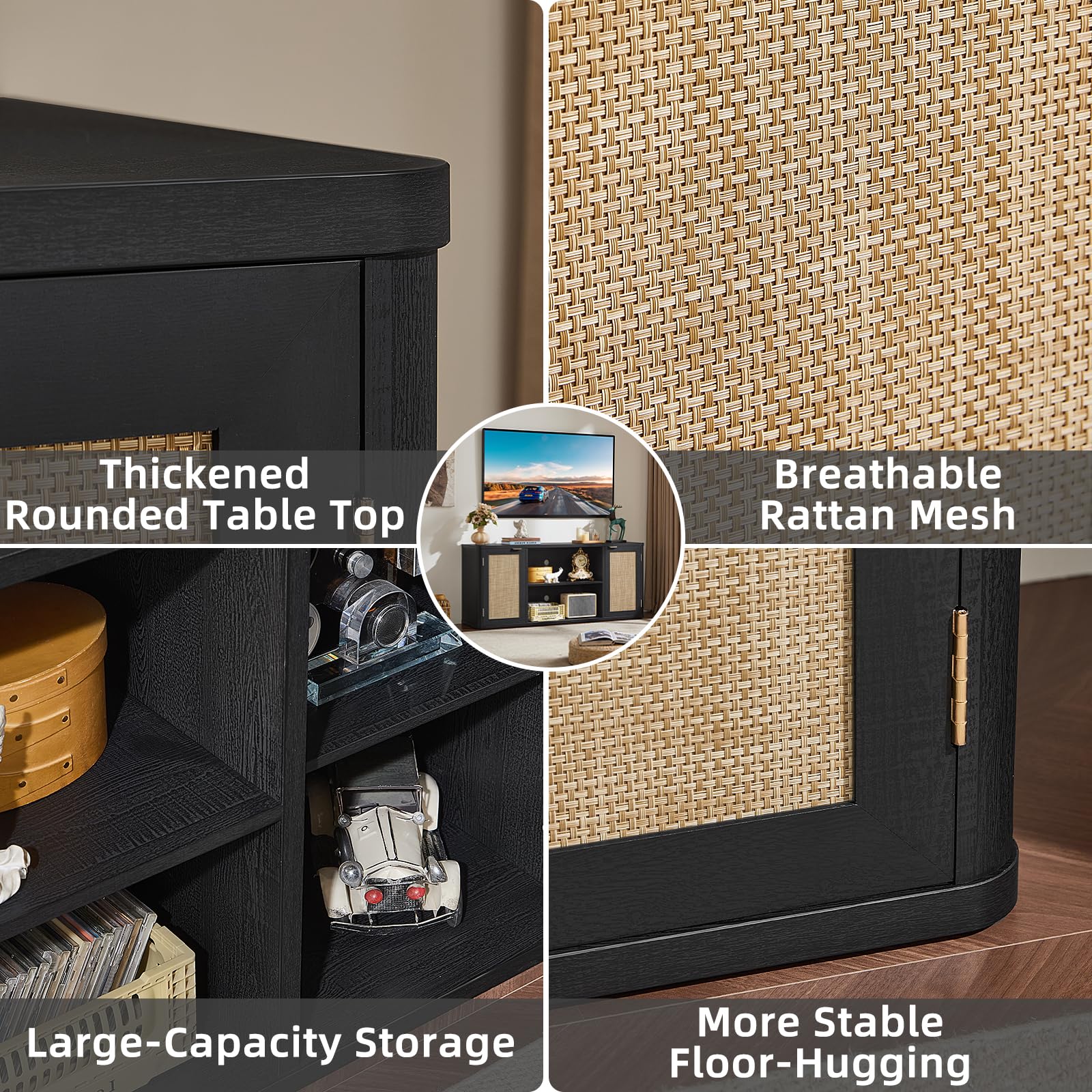 Rattan TV Stand with Storage