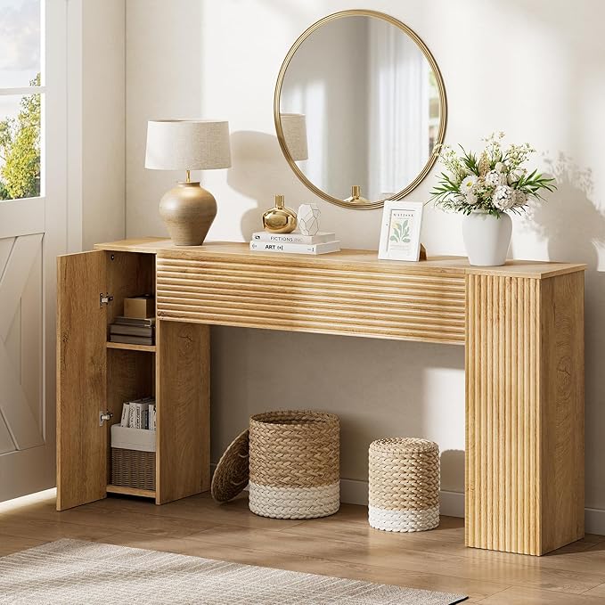 61" Fluted Console Table with Storage Cabinets
