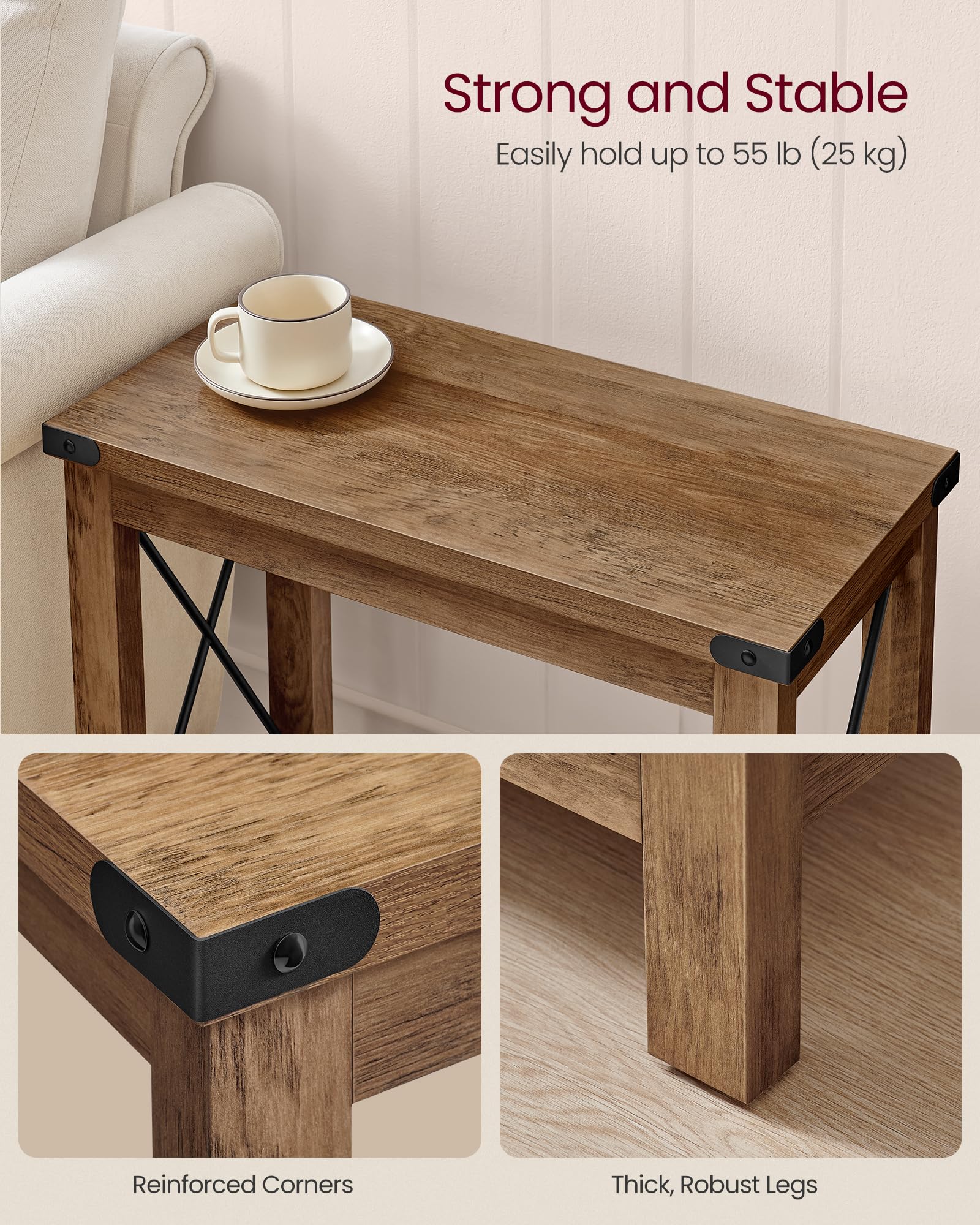 2-Tier Farmhouse End Table with Bottom Shelf