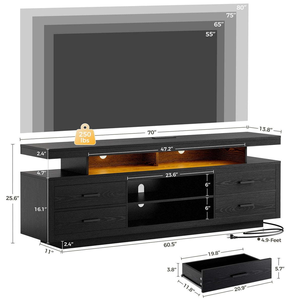 LED TV Stand with Drawers