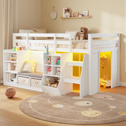 Twin Low Loft Bed with Storage & LED Lights