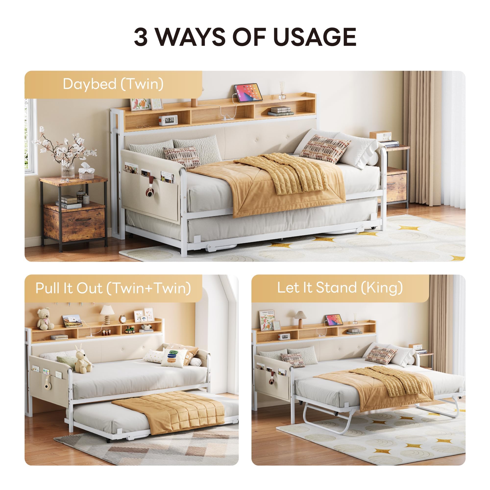Twin Daybed with Trundle & Charging Station