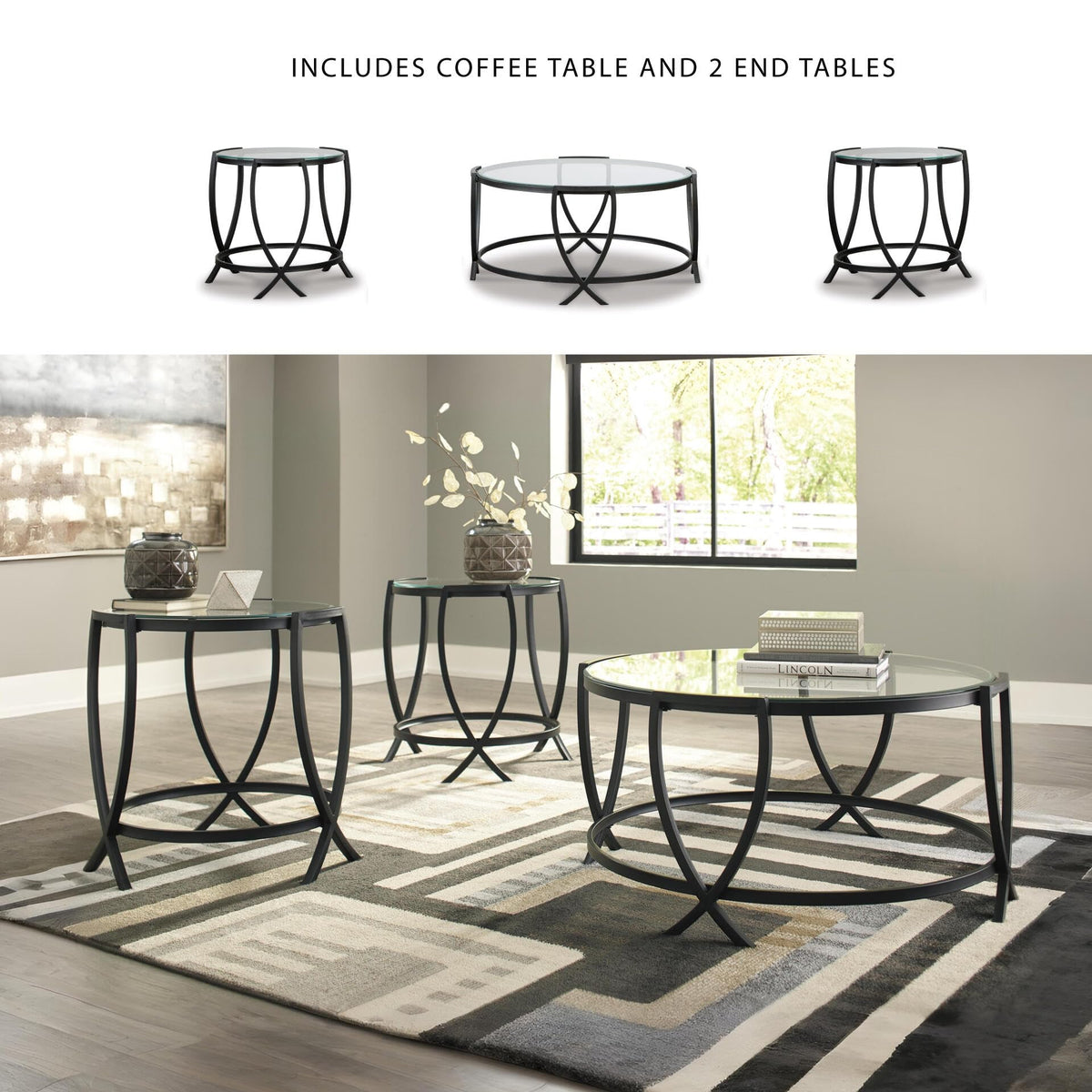 3-Piece Round Glass Coffee Table Set