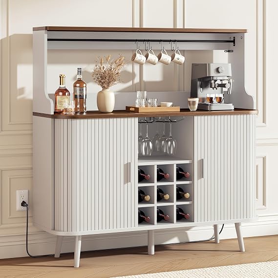 Fluted Bar Cabinet with Hutch