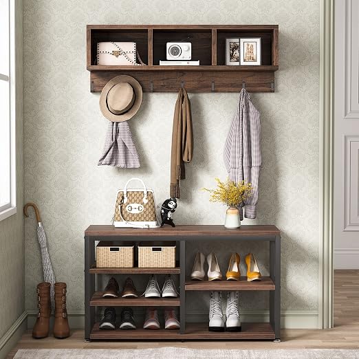 Industrial Coat Rack & Shoe Bench Set