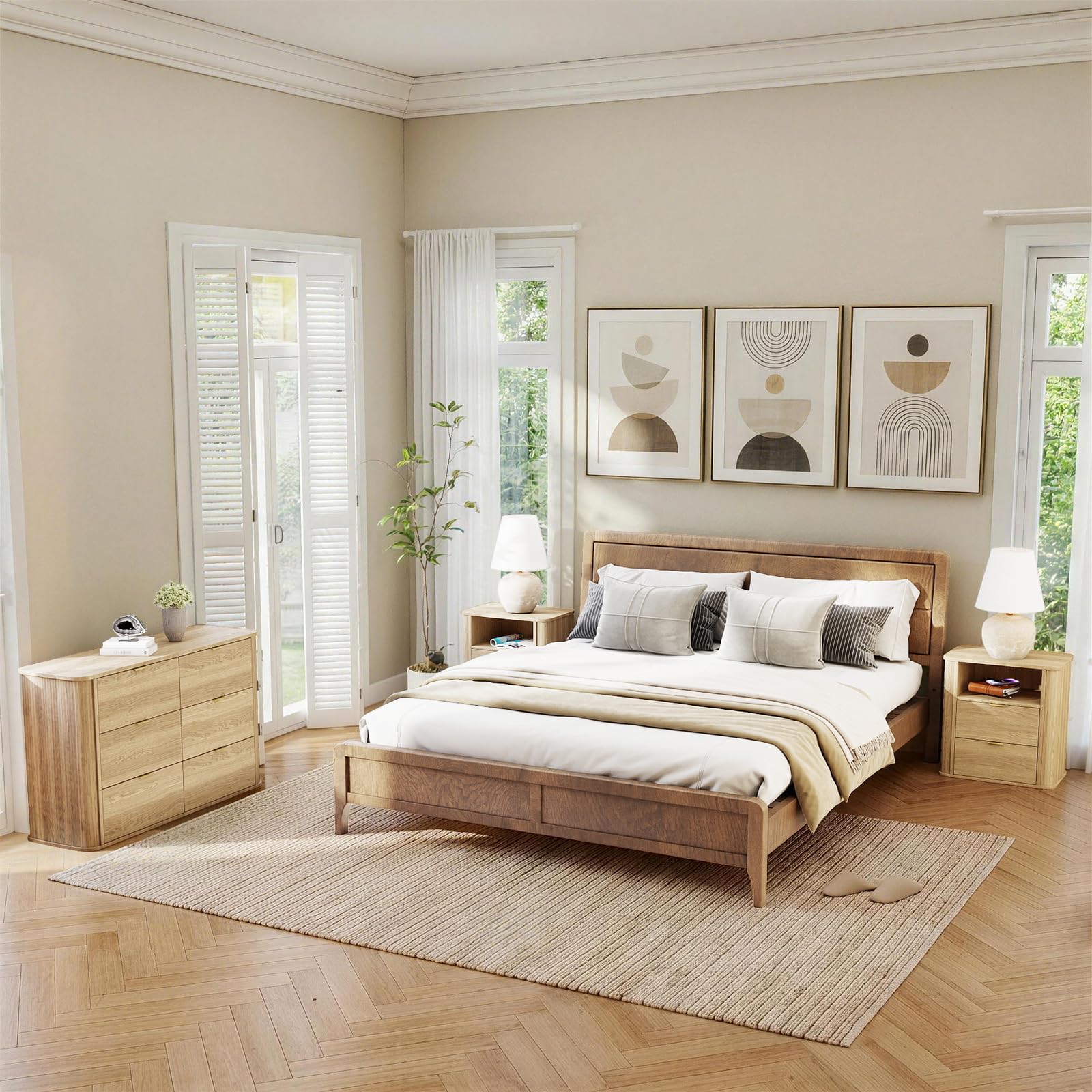 3-Piece Fluted Bedroom Set – 6-Drawer Dresser & 2 Nightstands