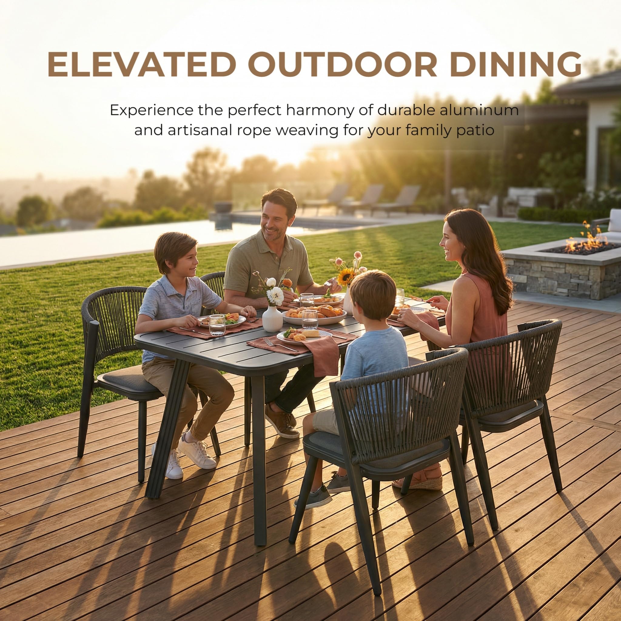 AXMOLM 5 Pieces Patio Dining Set Outdoor Table and Chairs,Woven Rattan Wicker Chair Outdoor Dining Set for 4, All Weather Aluminum Frame Oudoor Funiture Set for Backyard Porch and Deck