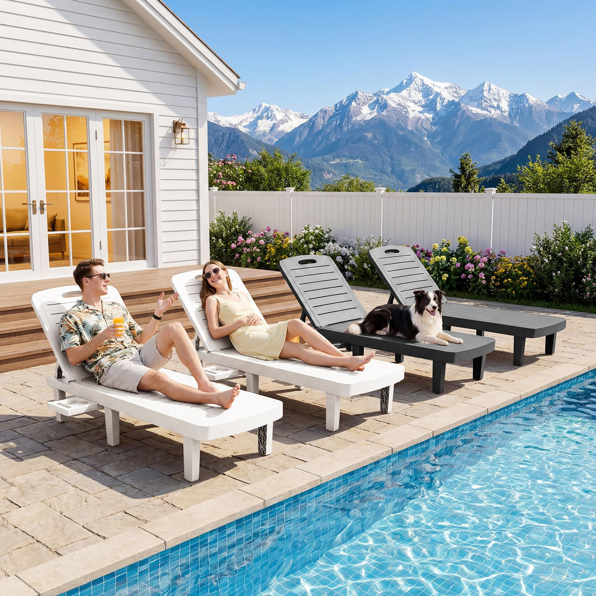 SENYUN Outdoor Chaise Lounge, Waterproof PP Lounge Chairs, 2PCS,Black