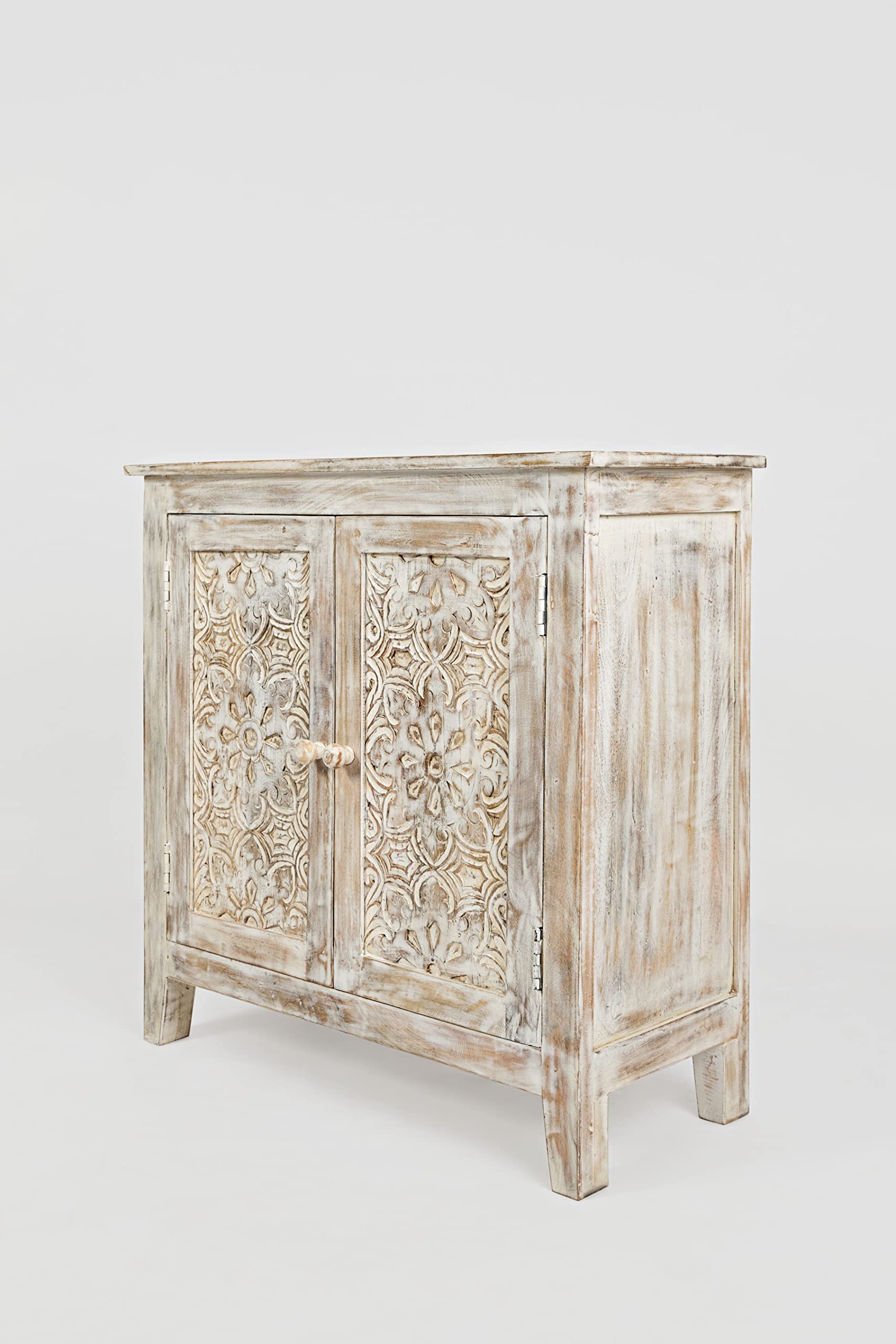Jofran Global Archive Hand Carved Accent Chest Cabinet, 32', Weathered White