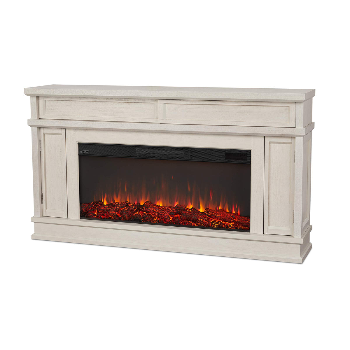 Real Flame Torrey 60” Electric Fireplace TV Stand for TVs up to 60 inches, Entertainment Center with Adjustable Shelves and Hidden Storage, TV Stand for Living Room and Bedroom, Bone White