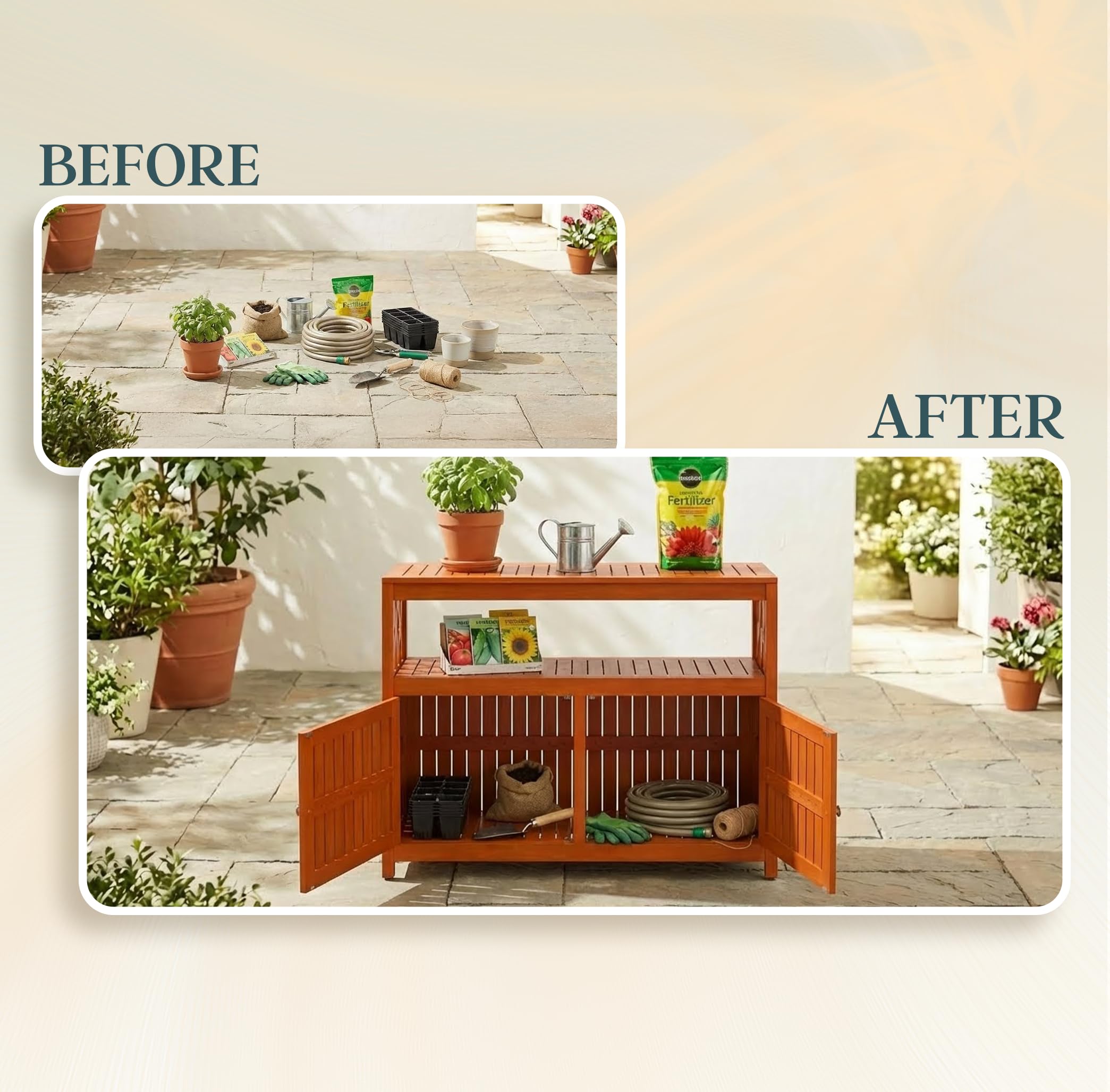 Outdoor Eucalyptus Sideboard Buffet Cabinet with Storage