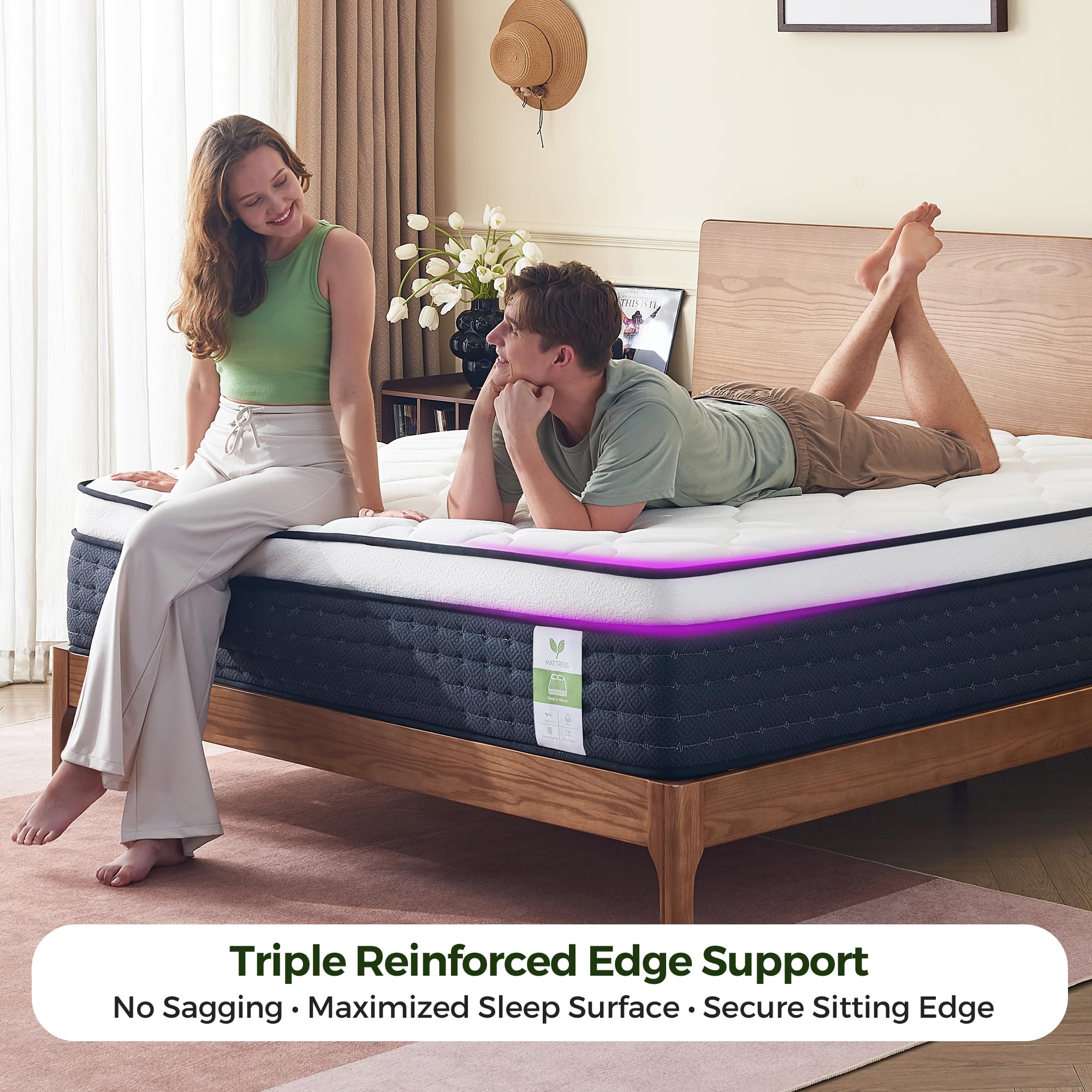 Yantan 14 Inch Queen Mattress: Upgraded Hybrid Queen Size Mattress with Pocket Springs for Pressure Relief, Memory Foam Queen Bed Mattress in a Box for Motion Isolation, Medium Plush, CertiPUR-US