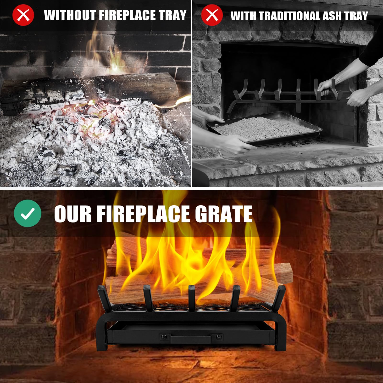 Fireplace Grate with Ember & Ash Tray