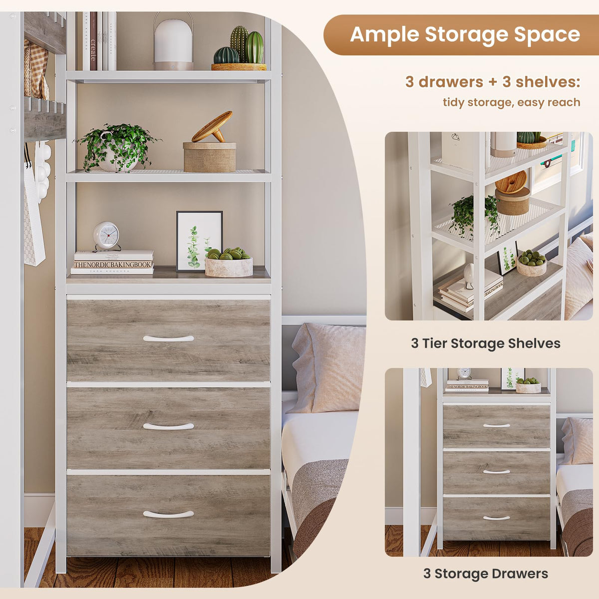 Twin Bunk Bed with Desk and Storage