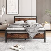HOJINLINERO Full Size Bed Frame with Headboard,Wood Bed Frame Rustic Brown