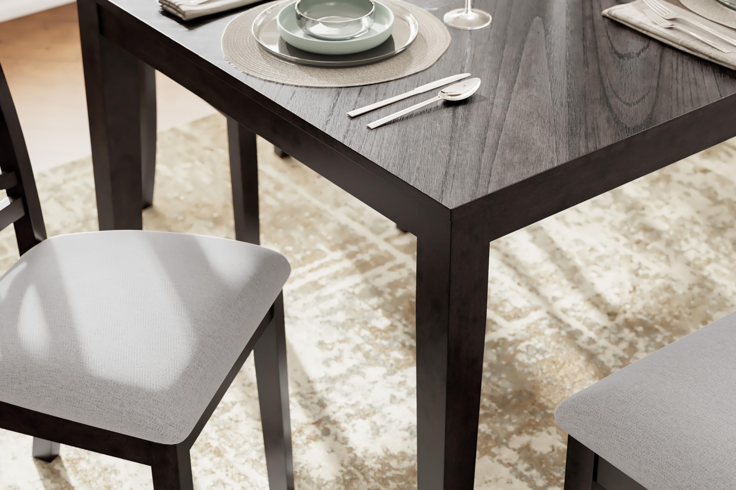 6-Piece Dining Table Set with Bench & Upholstered Chairs