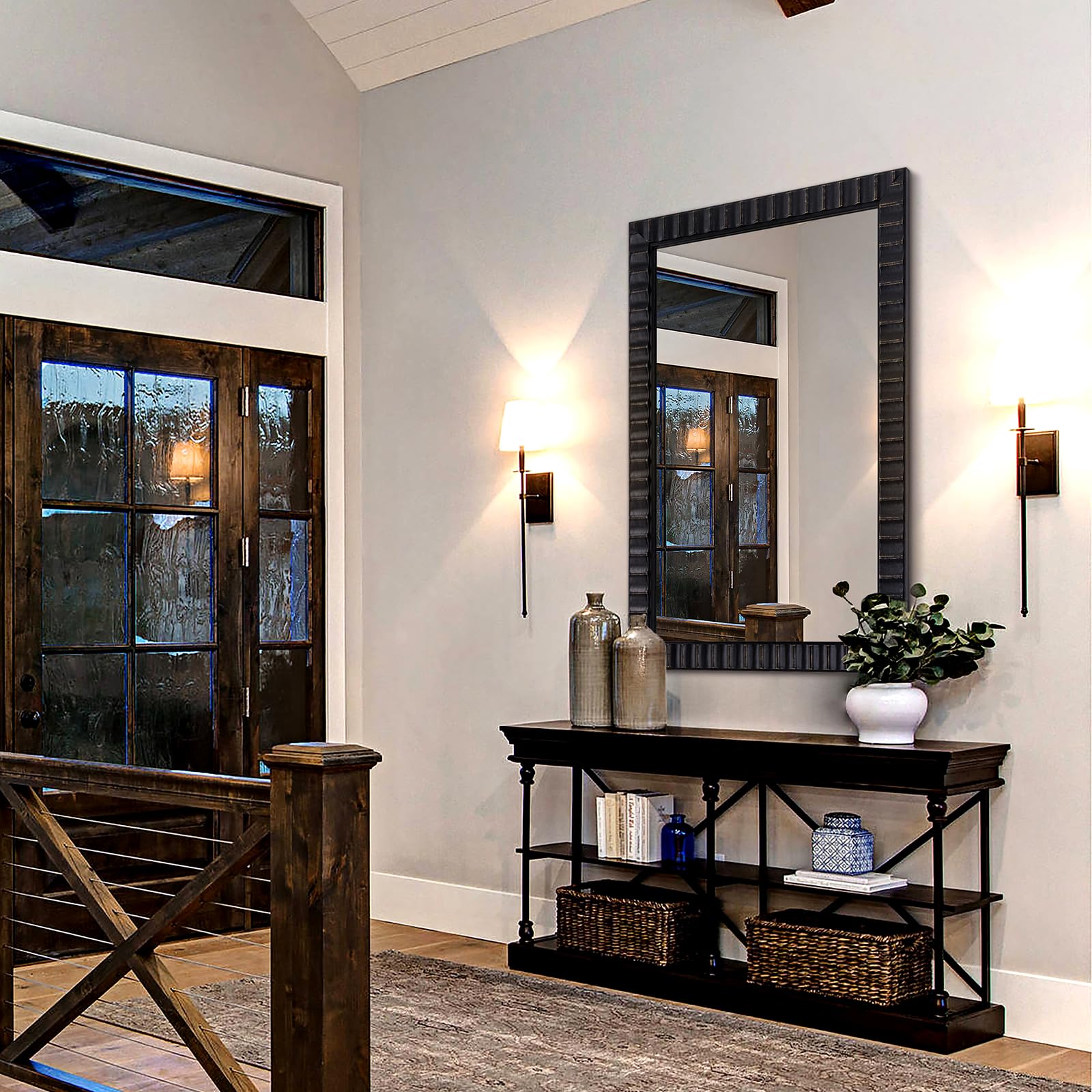 Rectangular Wood Frame Wall Mirror