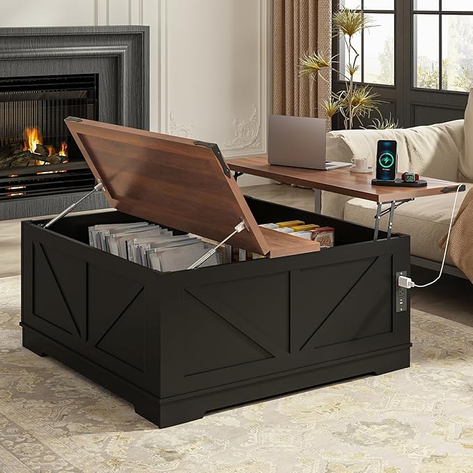 Farmhouse Lift Top Coffee Table with Storage & Charging Hub