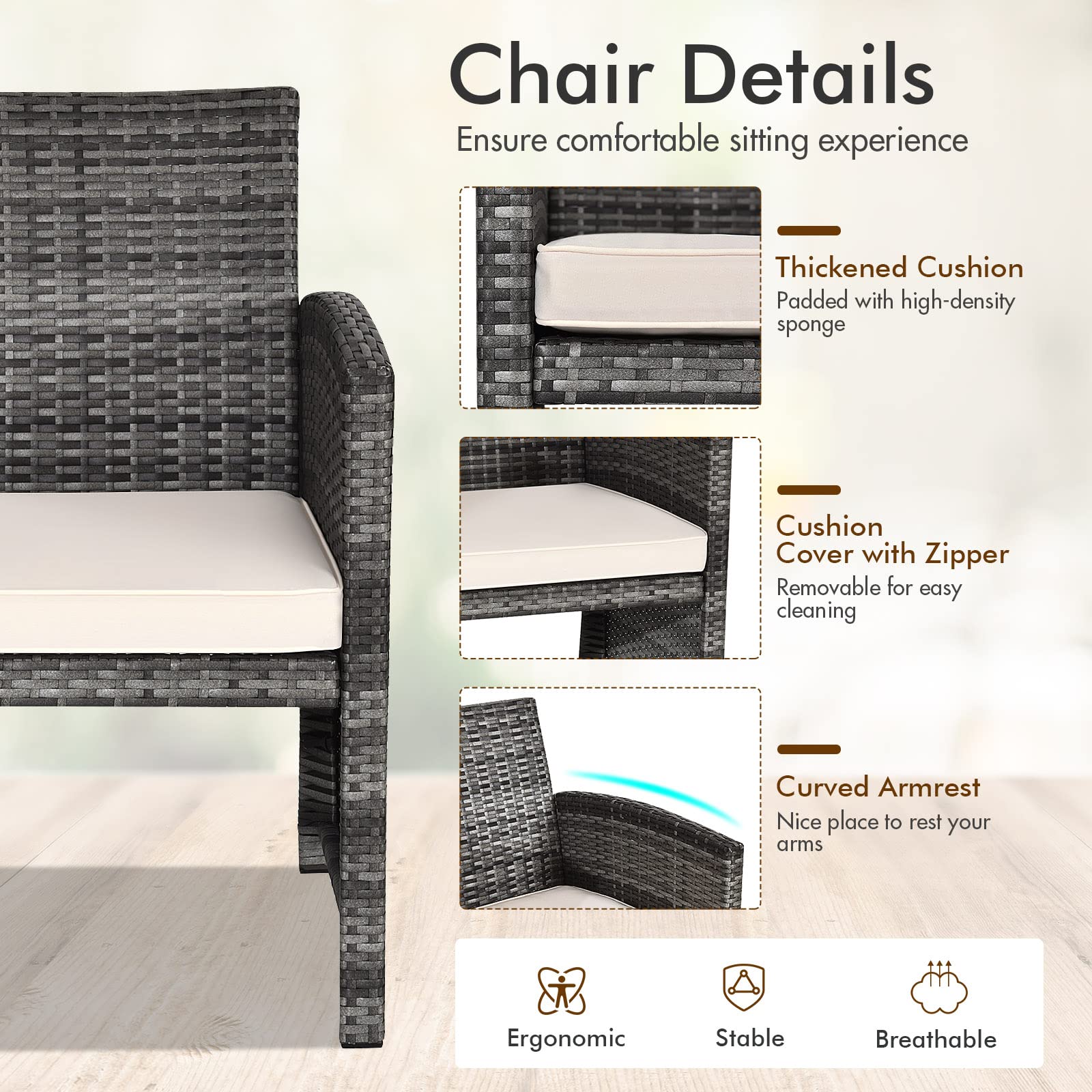 4-Piece Outdoor Rattan Patio Conversation Set