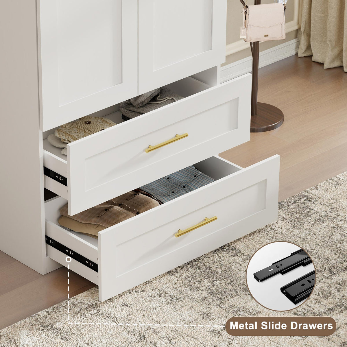 White Wardrobe Armoire with 2 Drawers