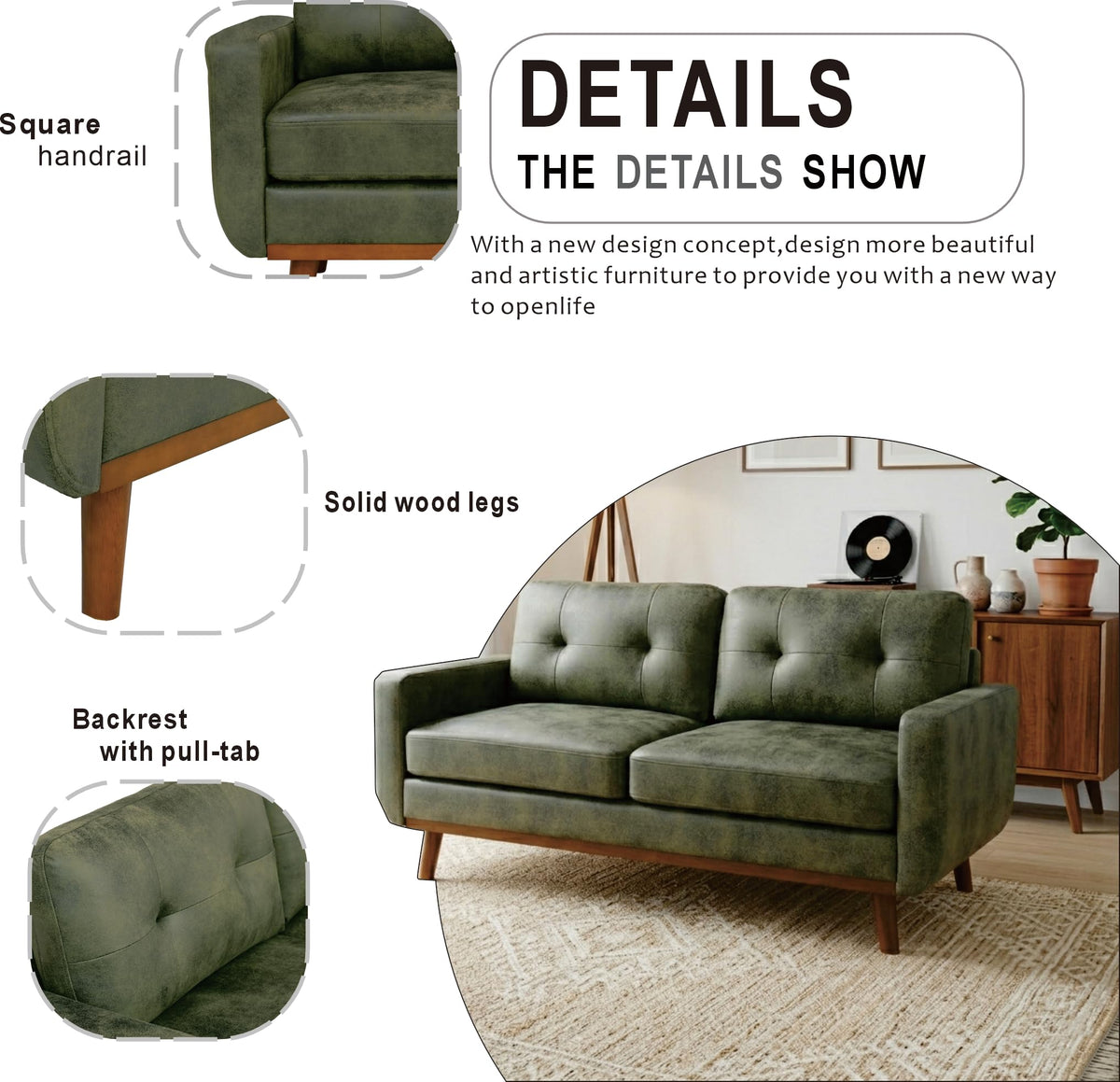 Olive Green Tufted Loveseat