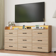 9-Drawer Wood Dresser with LED Lights & Power Outlet