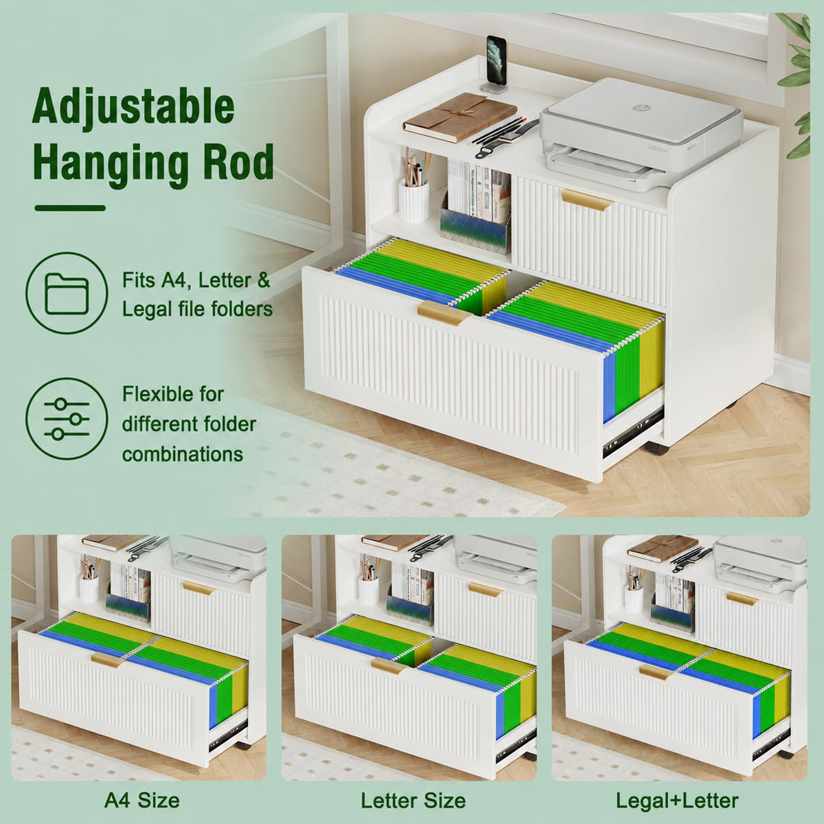 Fluted Rolling File Cabinet