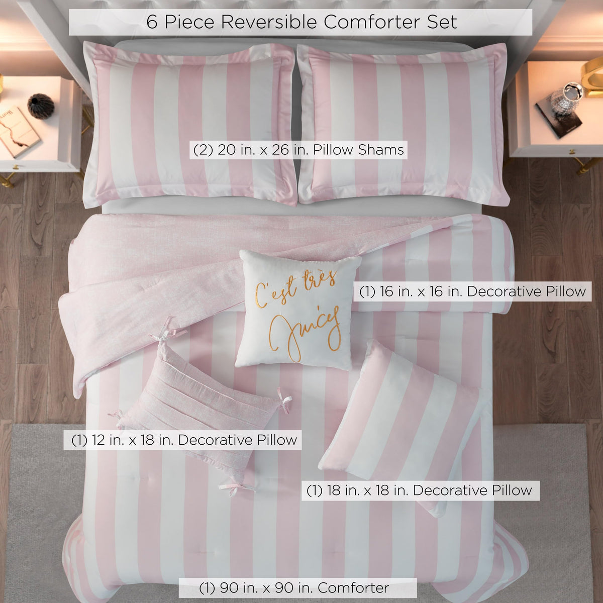 Pink Striped Reversible Comforter Set