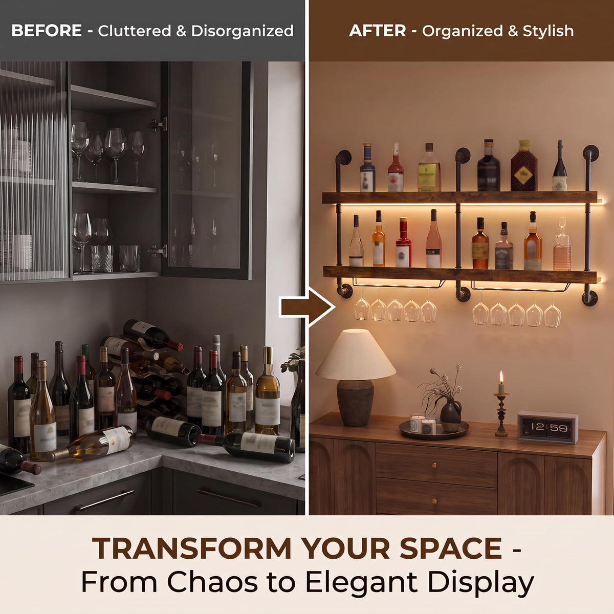 Wall-Mounted LED Wine Rack