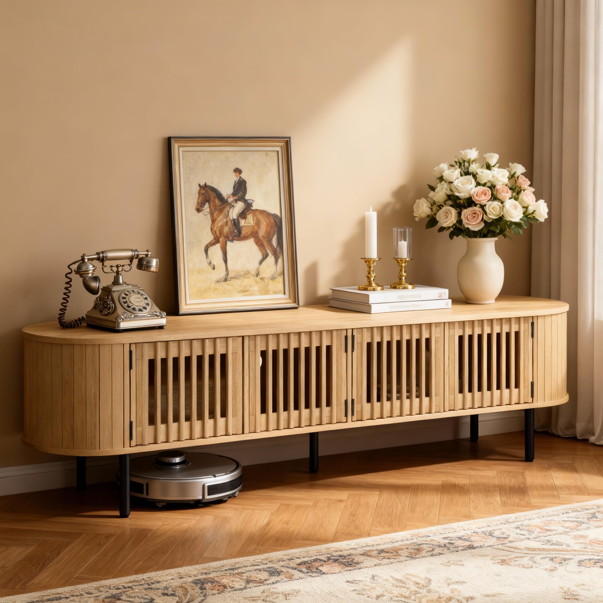 Fluted TV Stand for 75-Inch TVs with Storage