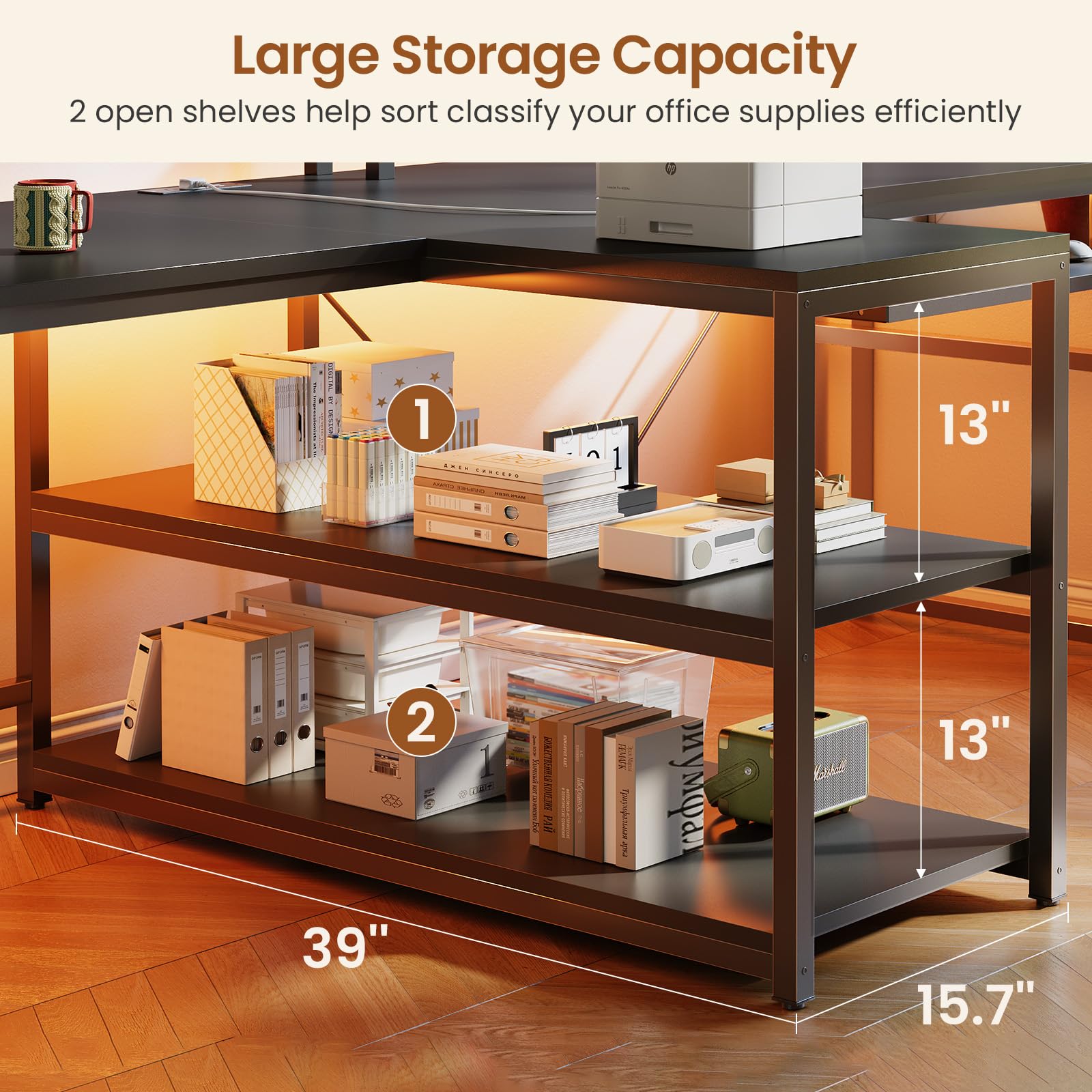 94.5" 2-Person Desk with LED Lights, Storage & Monitor Stand