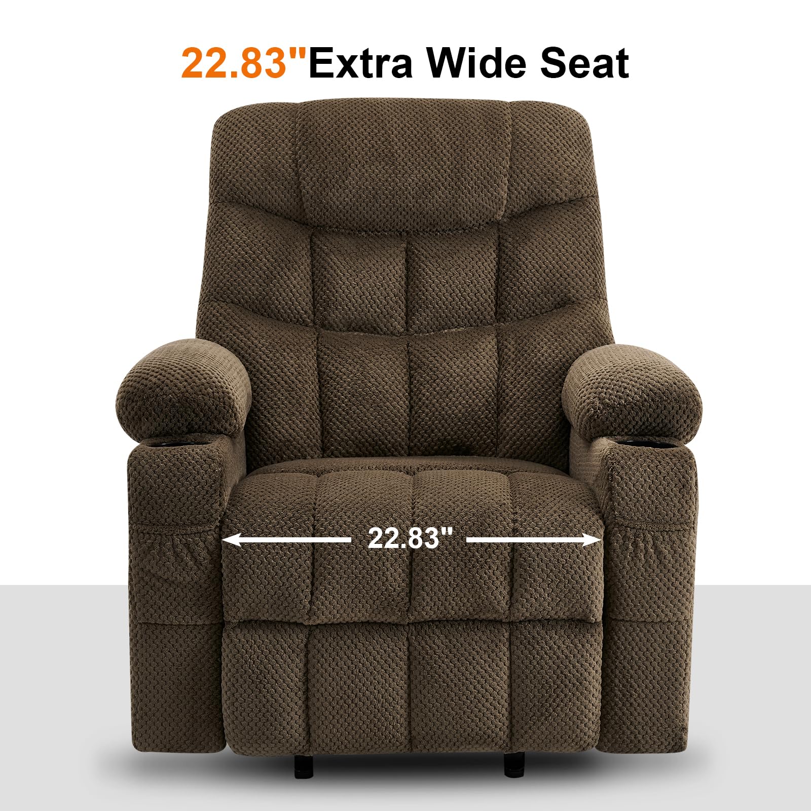 Syrhrei Dual Motor Extra Wide Power Lift Chair for Elderly, Infinite Position, 170° Lay Flat, Heavy Duty Lift Recliner Chair for Big and Tall with Extended Footrest(Plush Flannel,Brown)