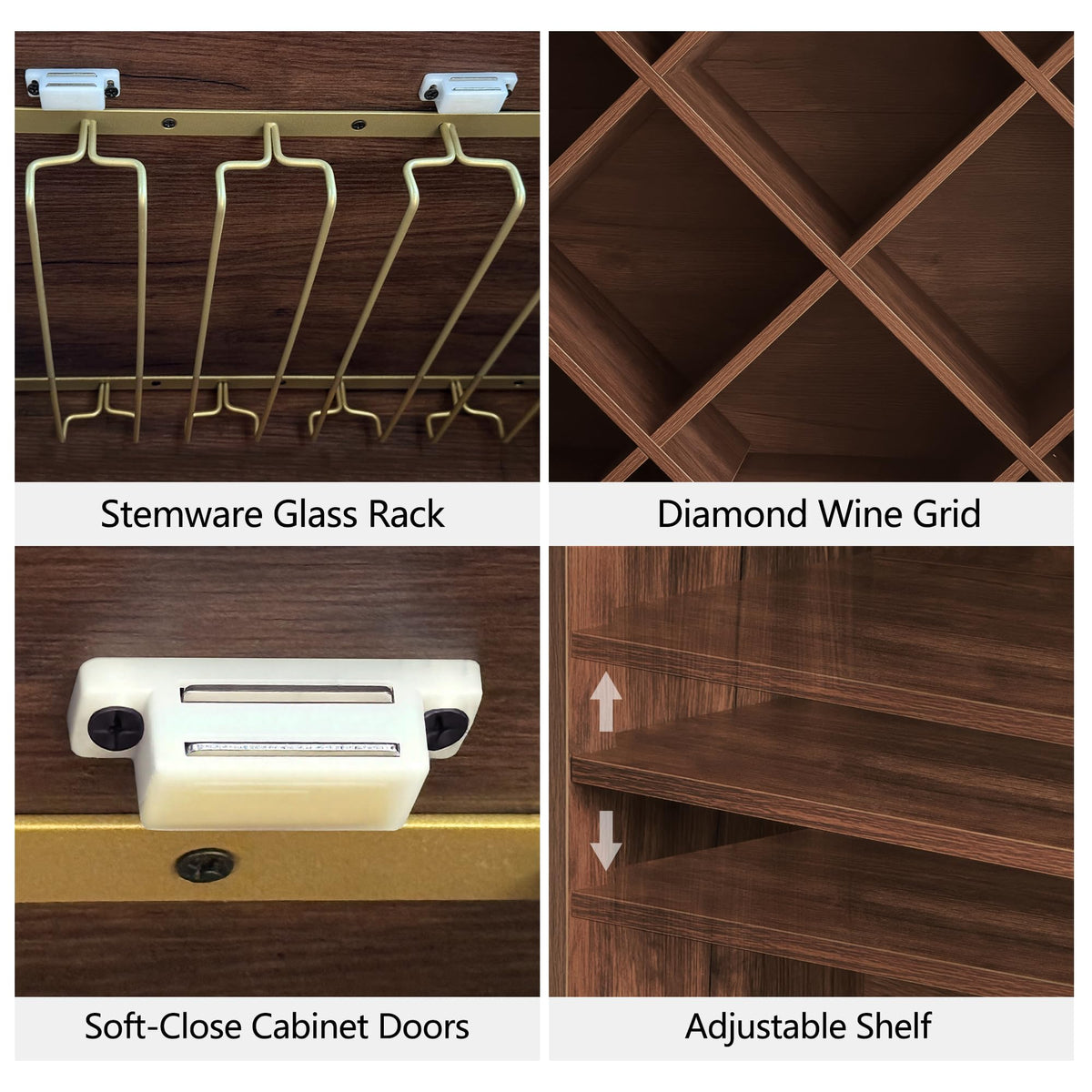 FORTUNETEC 70.87" Tall Liquor Cabinet, Diamond Wine Rack, Walnut