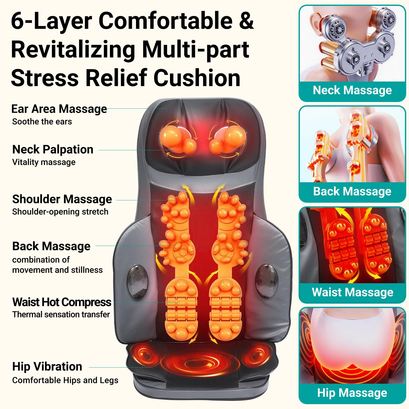 yayewanglae Shiatsu Neck & Back Massager with Heat. Massage Chair Pad.Office Chair Deep Kneading Massager with Multiple Rotating Shiatsu Nodes for Soothing Back & Neck Relief