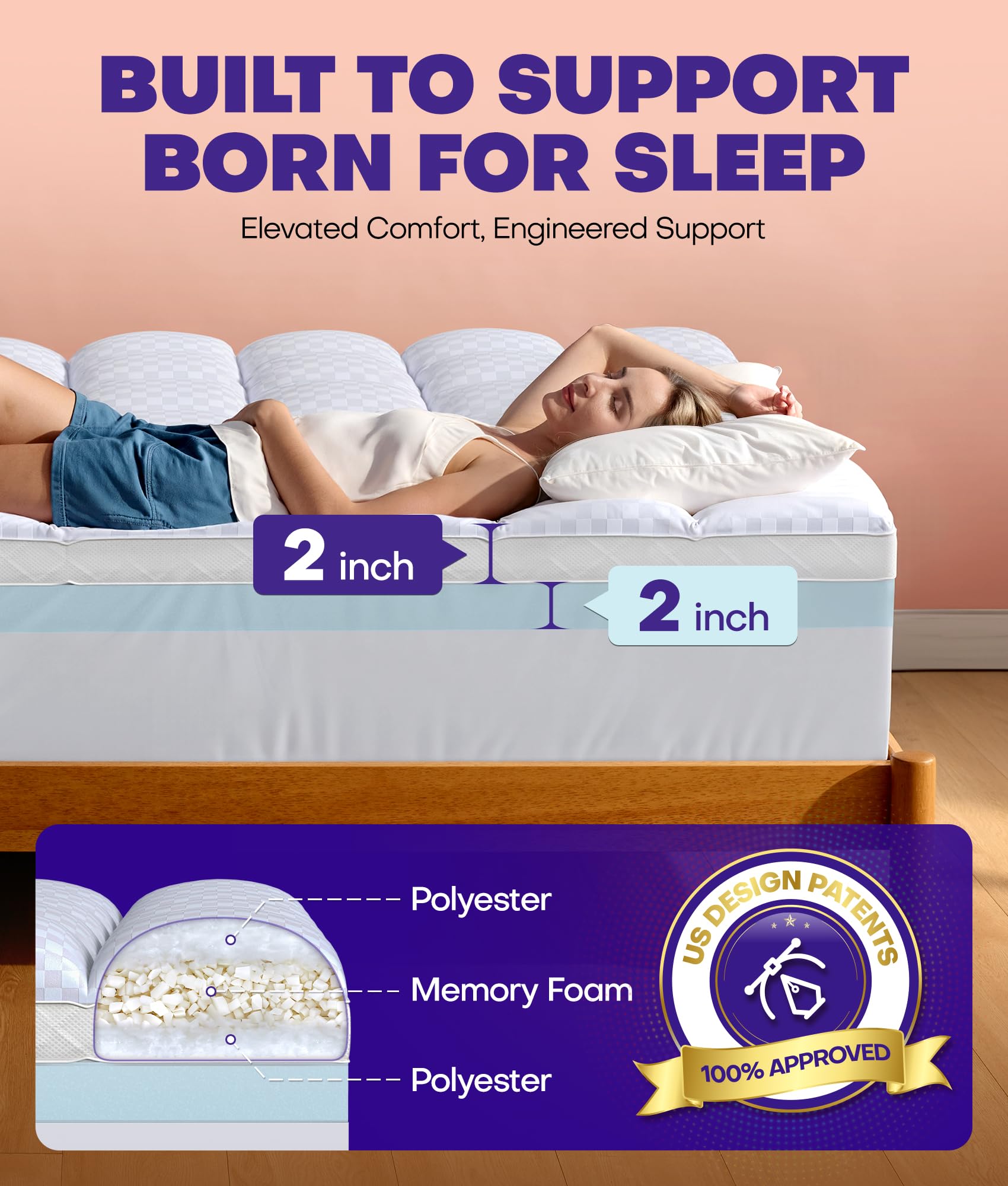Dual Layer 4 Inch Memory Foam Mattress Topper for Pressure Relief with 4X Support, 2" Fluffy Pillow Top Queen Mattress Topper 50% Viscose Made from Bamboo Plus 2" Cooling Gel Memory Foam Mattress Pad
