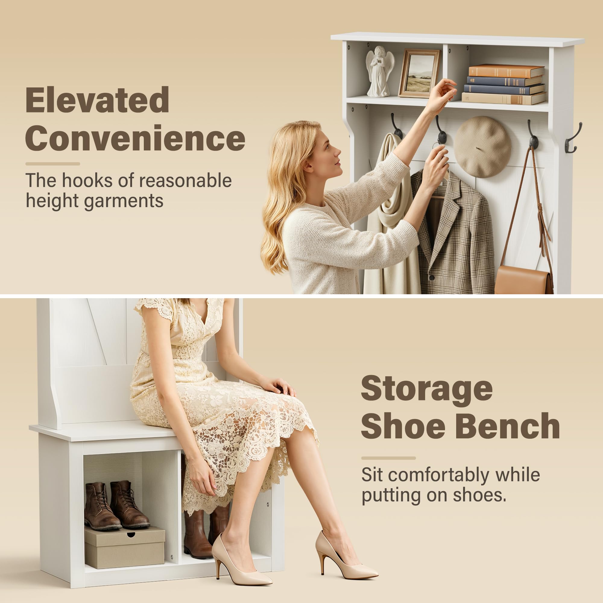 Farmhouse Hall Tree with Bench & Shoe Storage
