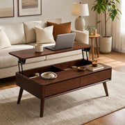 Wayshome Solid Oak Lift Top Coffee Table with Drawers, Walnut, 47.24"