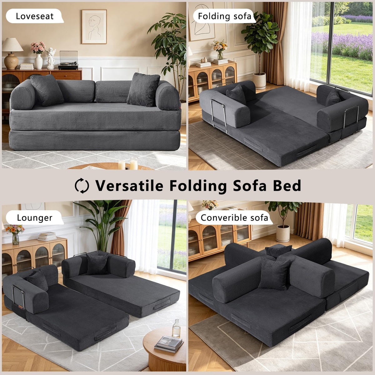 78" Convertible Sofa Bed,Folding Floor Couch,Boneless Bed Futon,Gray