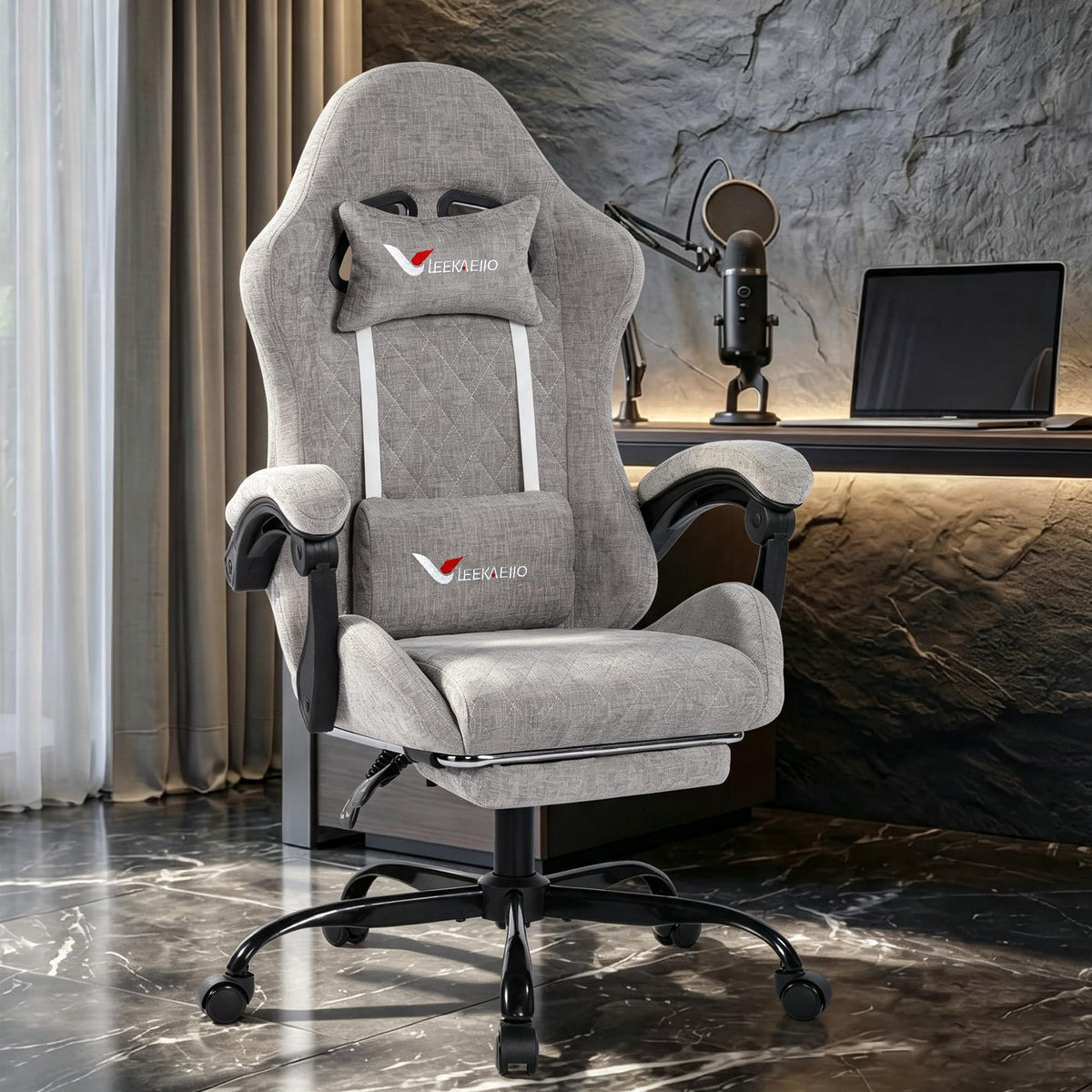 Leekaeiio Fabric Gaming Chair for Adults, Ergonomic Computer Office Desk Chair with Footrest,Pocket Spring Cushion, Reclining High Back Silla Gamer for Home Office, Light Grey