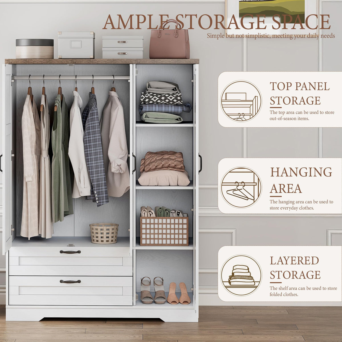 White 3-Door Wardrobe with Mirror