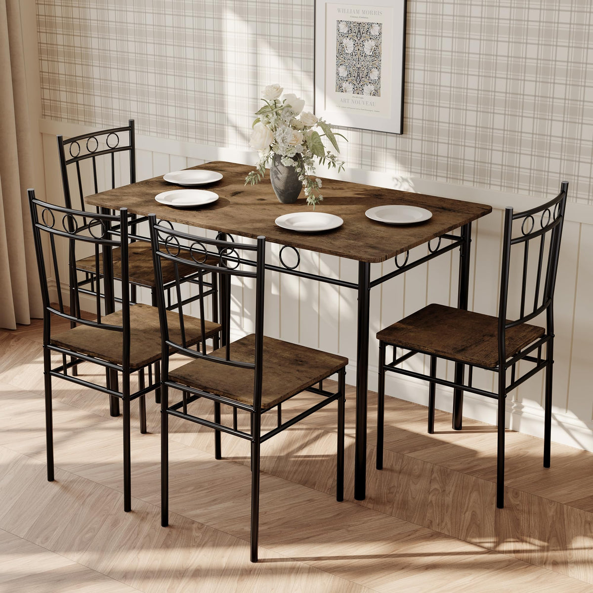 AMICLIBER 5 Piece Dining Table Set, Wood Kitchen Table and Chairs for Small Space,Breakfast Nook,Easy Assembly,Brown
