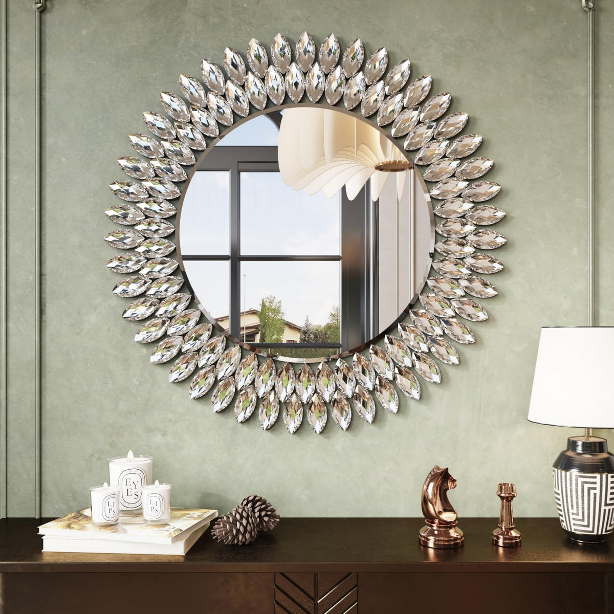 Round Jeweled Wall Mirror