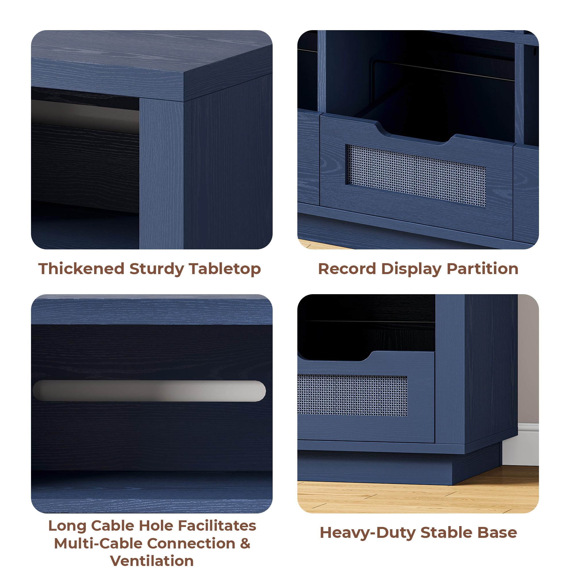 3-Tier Record Player Stand with Charging Station