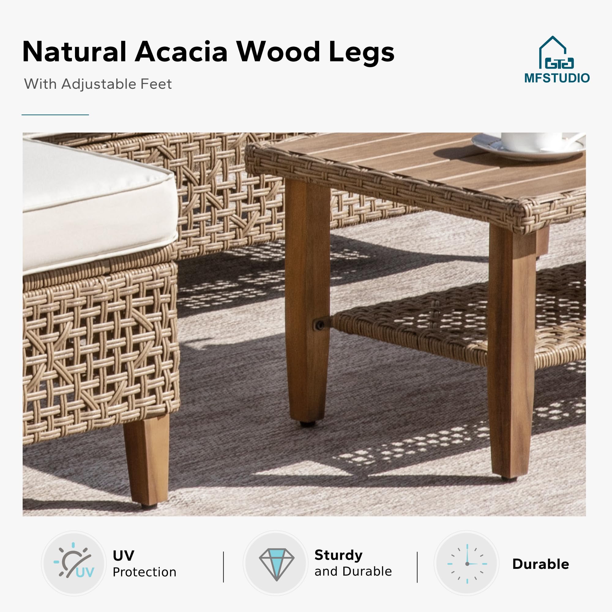 L-Shaped Patio Sectional Sofa Set with Coffee Table