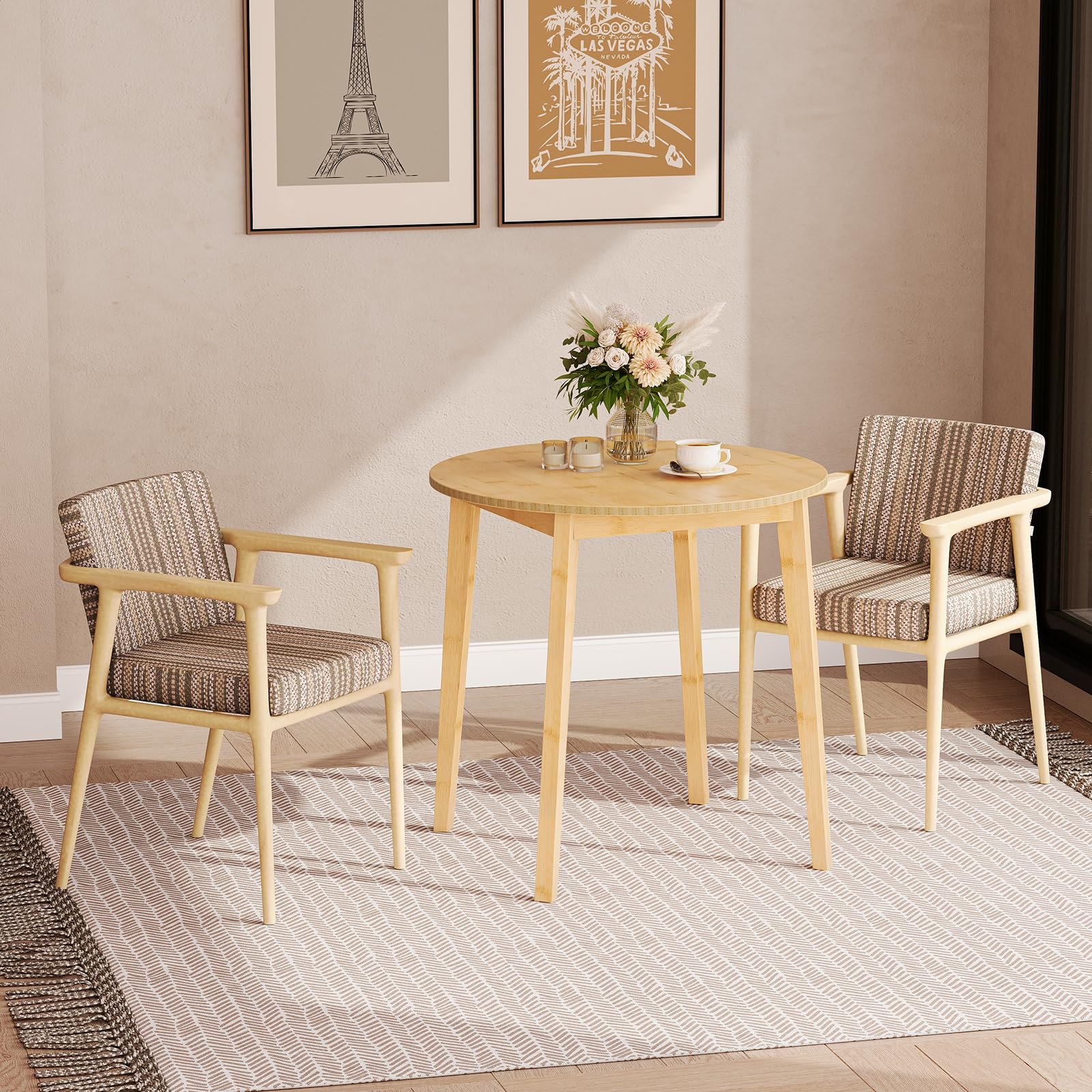 Round Bamboo Dining Table for 2