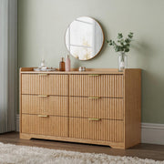 OURPIC Fluted Modern 6 Drawer Dresser for Bedroom, 47"W x 26"H, Natural Oak