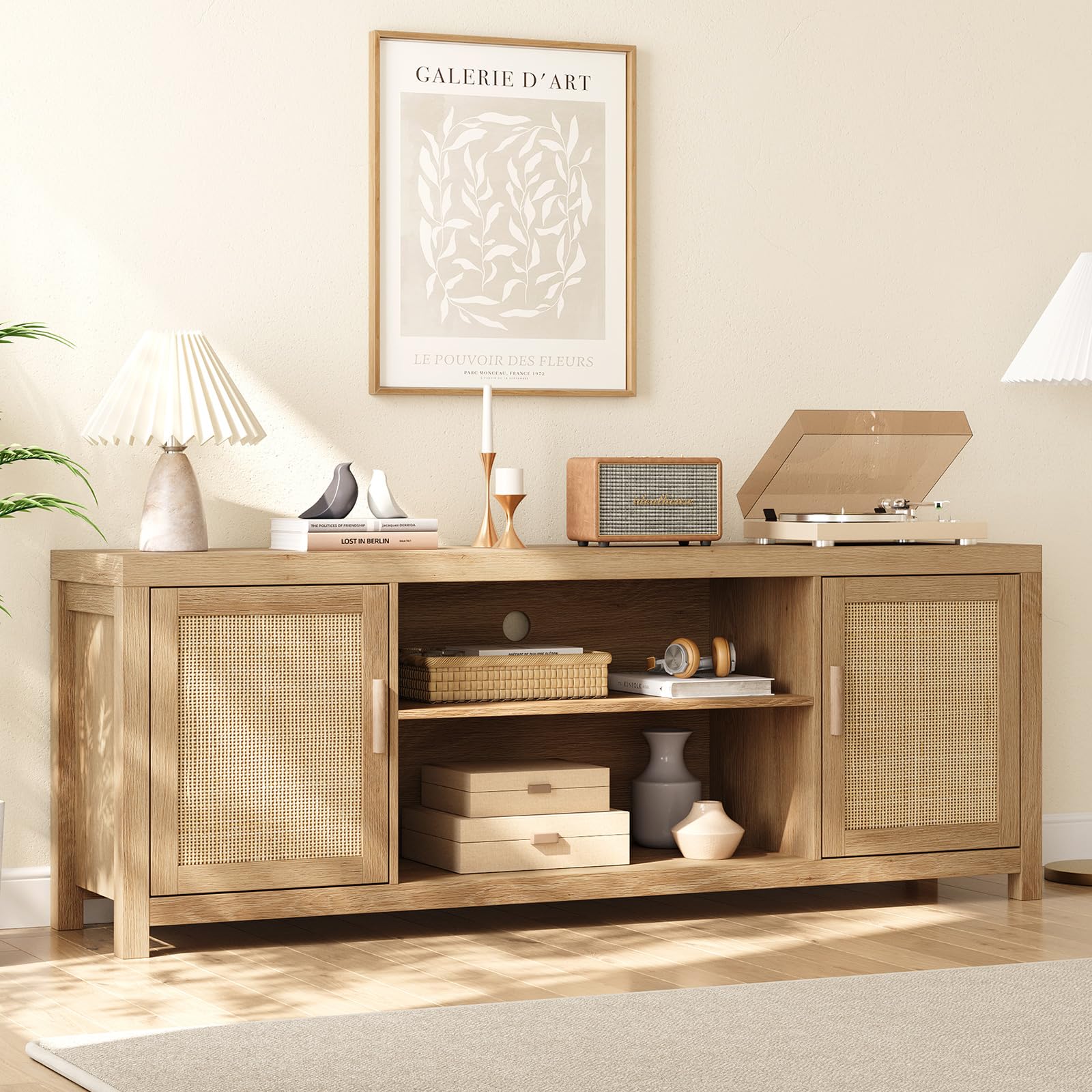 Rattan Boho TV Stand with Storage