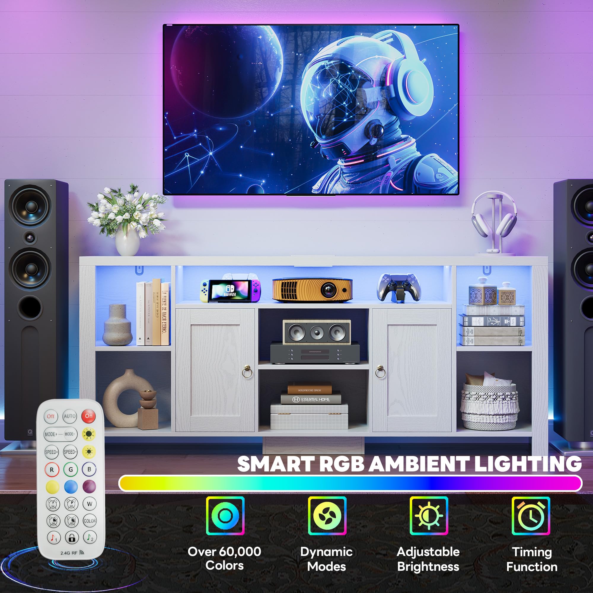 TV Stand with LED Lights & Power Outlet