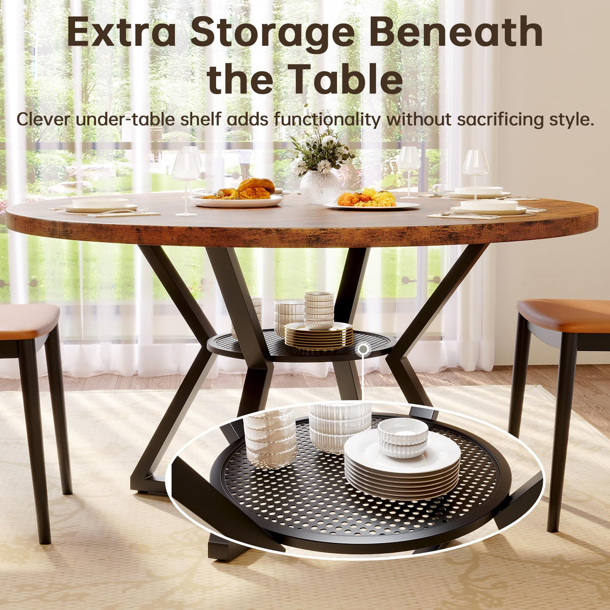 Round Dining Table with Storage